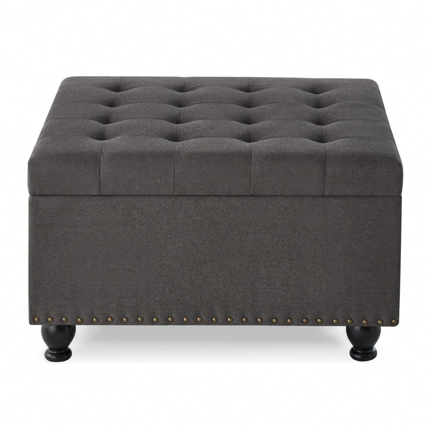 Large Storage Ottoman With Tufted Lid And Wooden Legs - Coffee Table Ottoman For Living Room, Bedroom