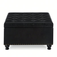 Large Storage Ottoman With Tufted Lid And Wooden Legs - Coffee Table Ottoman For Living Room, Bedroom