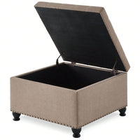 Large Storage Ottoman With Tufted Lid And Wooden Legs - Coffee Table Ottoman For Living Room, Bedroom