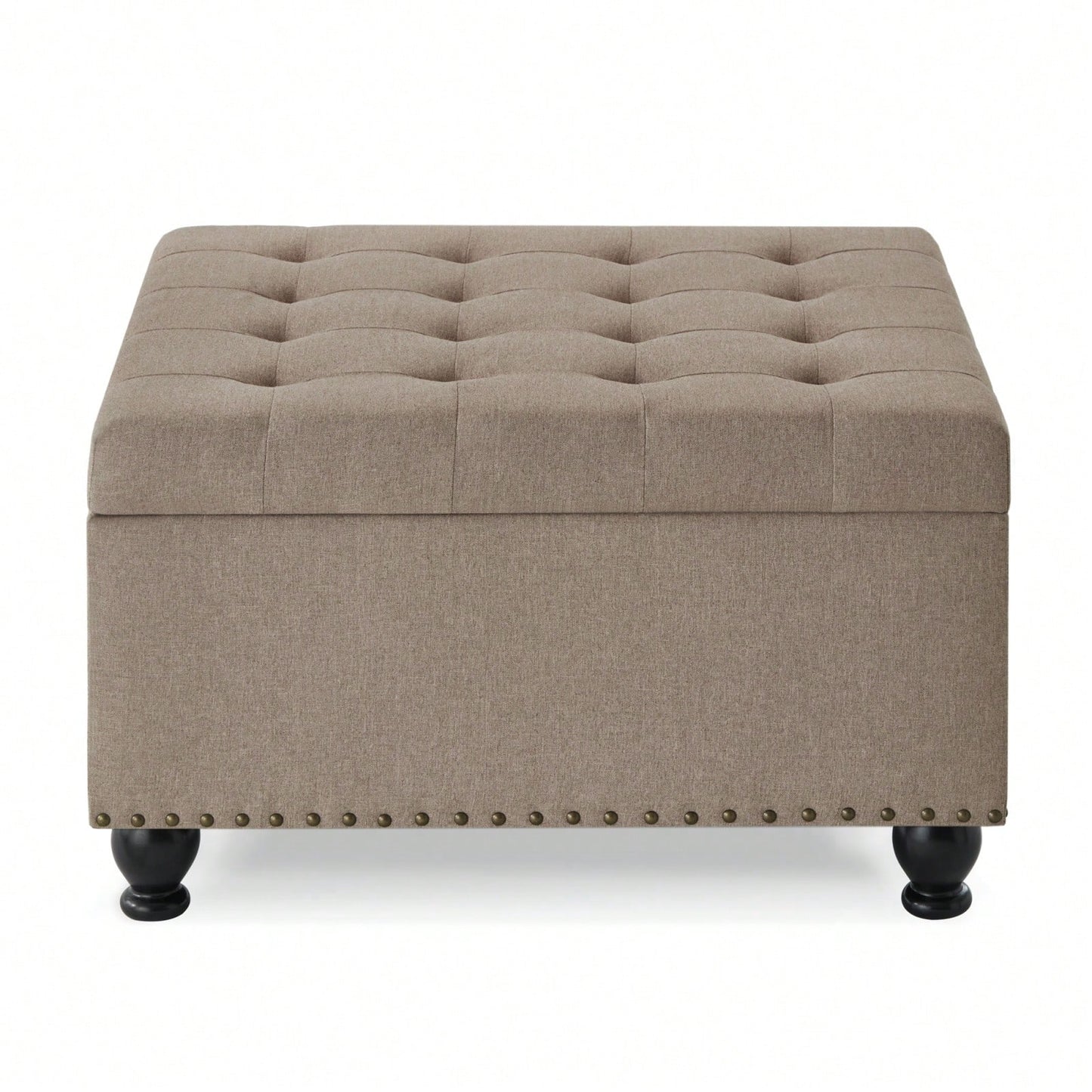 Large Storage Ottoman With Tufted Lid And Wooden Legs - Coffee Table Ottoman For Living Room, Bedroom