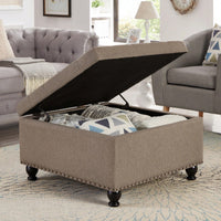 Large Storage Ottoman With Tufted Lid And Wooden Legs - Coffee Table Ottoman For Living Room, Bedroom