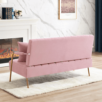 Mid-Century Modern Velvet Loveseat Sofa 60 Inch Small Space Couch with Gold Legs and Pillows for Living Room Office Bedroom