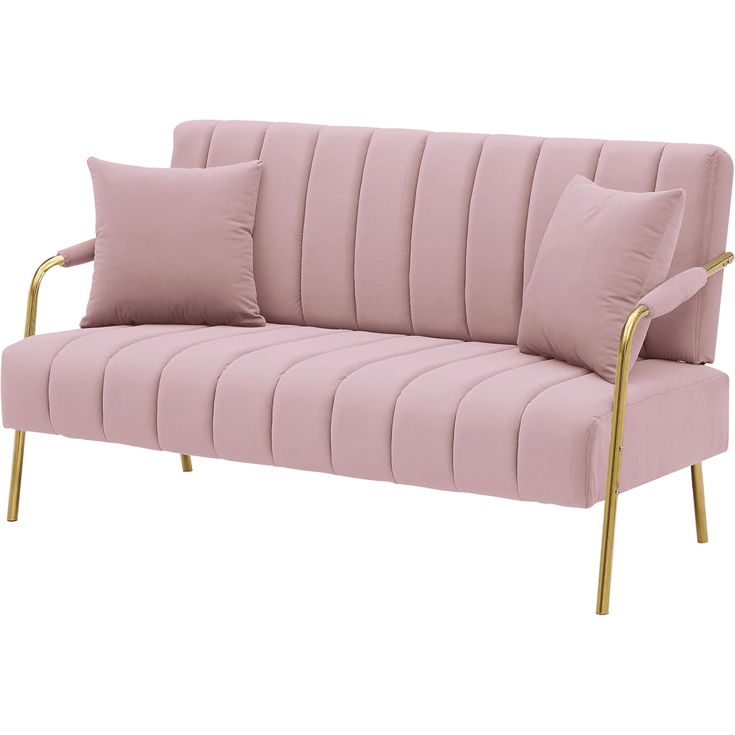 Mid-Century Modern Velvet Loveseat Sofa 60 Inch Small Space Couch with Gold Legs and Pillows for Living Room Office Bedroom