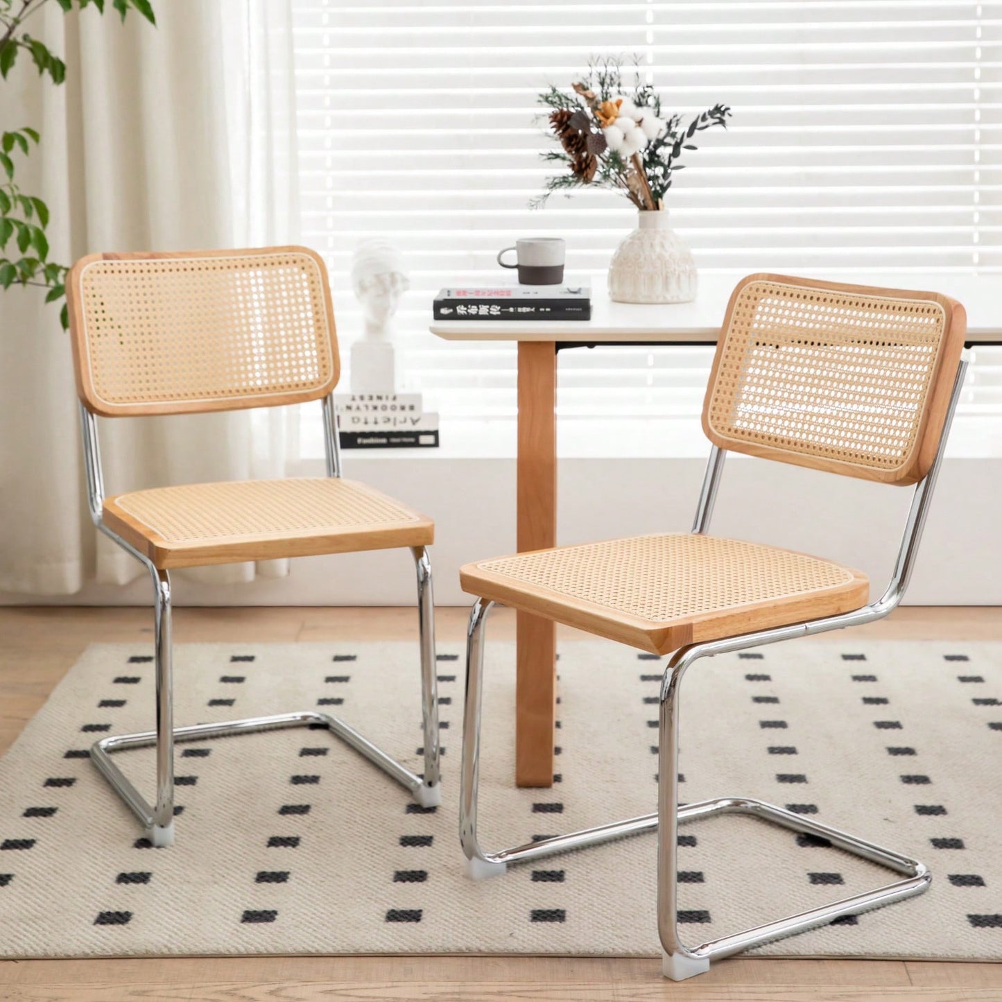 Mid Century Modern Velvet Rattan Dining Chairs Set of 2 Stackable Accent Chairs with Chrome Legs for Living Room Kitchen