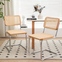 Mid Century Modern Velvet Rattan Dining Chairs Set of 2 Stackable Accent Chairs with Chrome Legs for Living Room Kitchen
