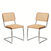 Mid Century Modern Velvet Rattan Dining Chairs Set of 2 Stackable Accent Chairs with Chrome Legs for Living Room Kitchen