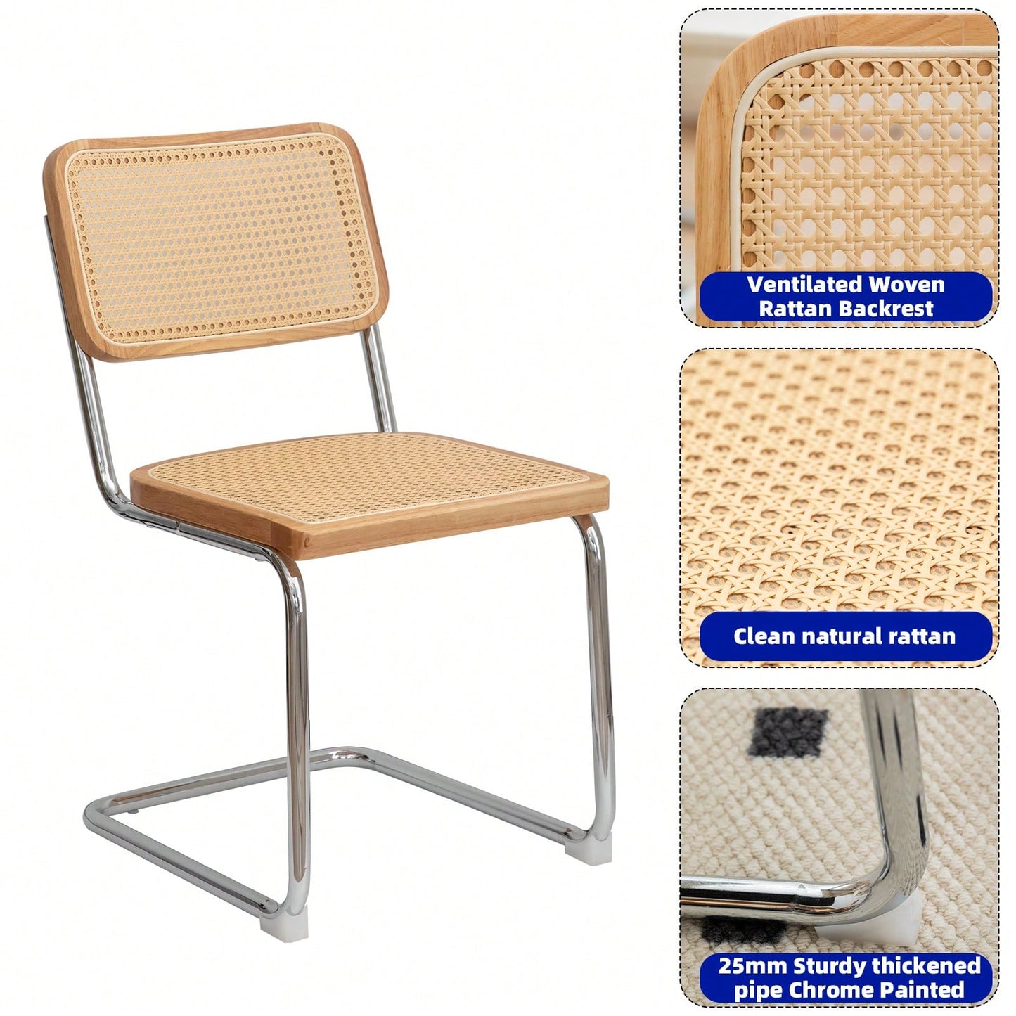 Mid Century Modern Velvet Rattan Dining Chairs Set of 2 Stackable Accent Chairs with Chrome Legs for Living Room Kitchen