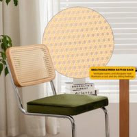 Mid Century Modern Velvet Rattan Dining Chairs Set of 2 Stackable Accent Chairs with Chrome Legs for Living Room Kitchen