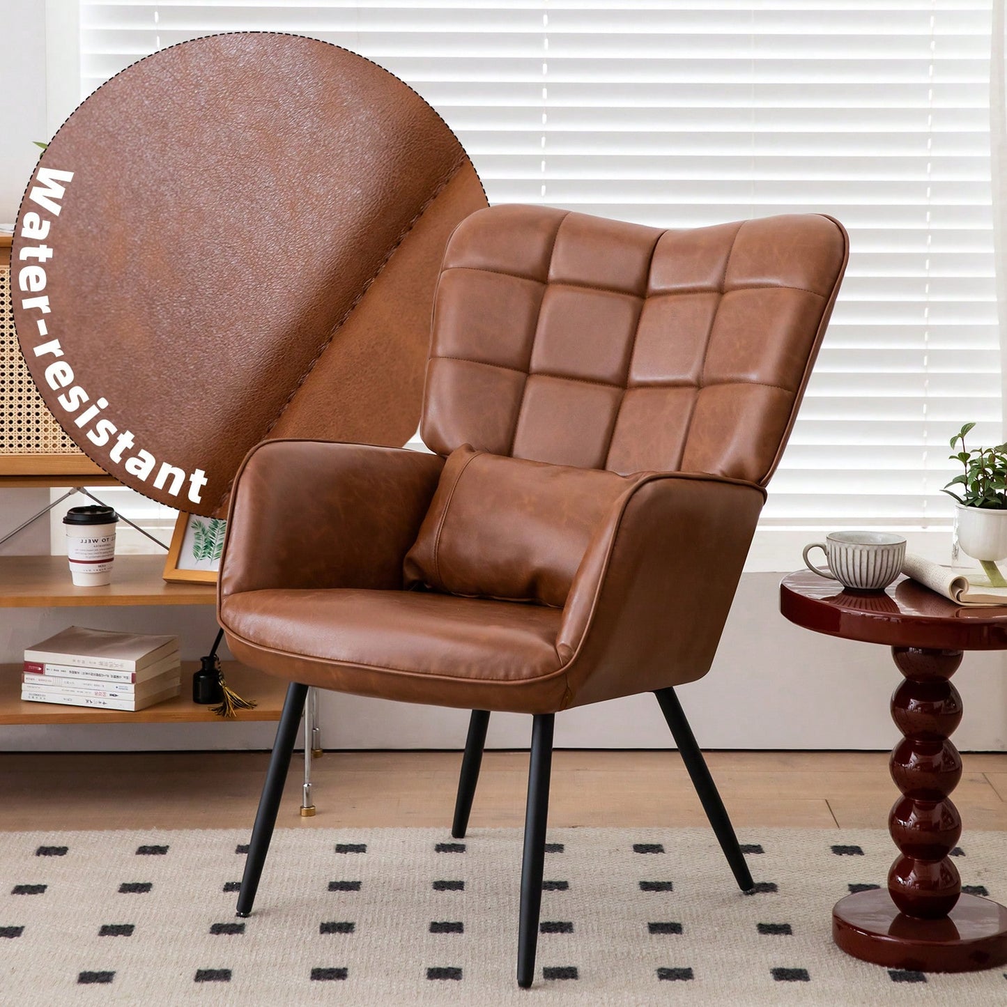 Stylish Accent Armchair with Metal Legs Soft Padded High Back Deep Seat Comfortable Chair for Living Room Office Bedroom