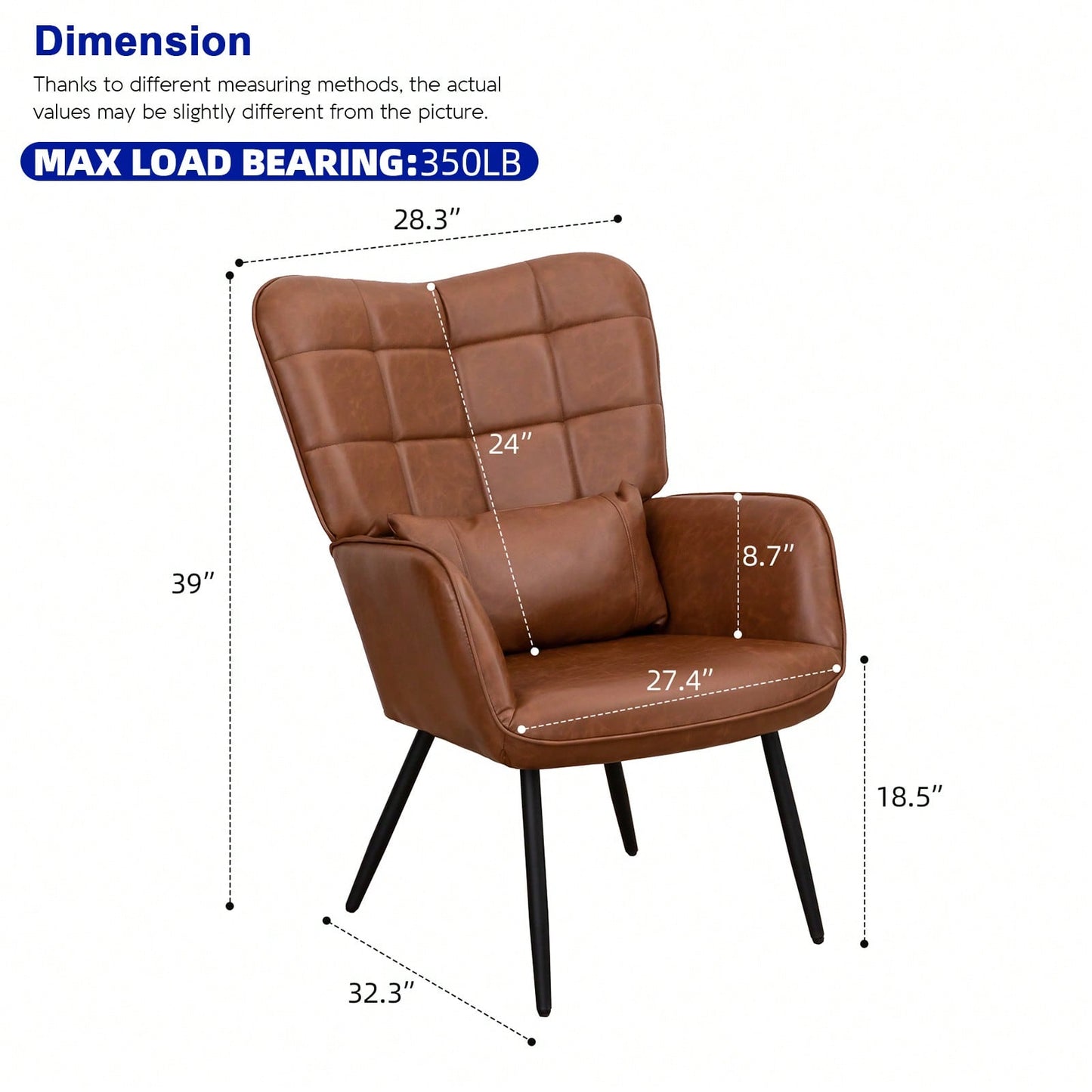 Stylish Accent Armchair with Metal Legs Soft Padded High Back Deep Seat Comfortable Chair for Living Room Office Bedroom