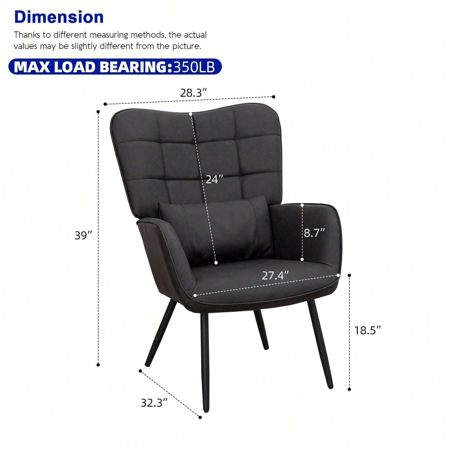 Stylish Accent Armchair with Metal Legs Soft Padded High Back Deep Seat Comfortable Chair for Living Room Office Bedroom