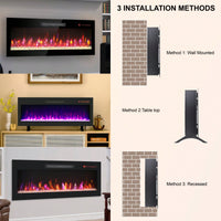 42 Inch Wall Mounted Electric Fireplace with Remote Multi-Color Flames and Ember Bed Ultra Thin Design 1400W 5000 BTU for 400 Sq Ft