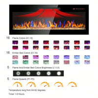 42 Inch Wall Mounted Electric Fireplace with Remote Multi-Color Flames and Ember Bed Ultra Thin Design 1400W 5000 BTU for 400 Sq Ft