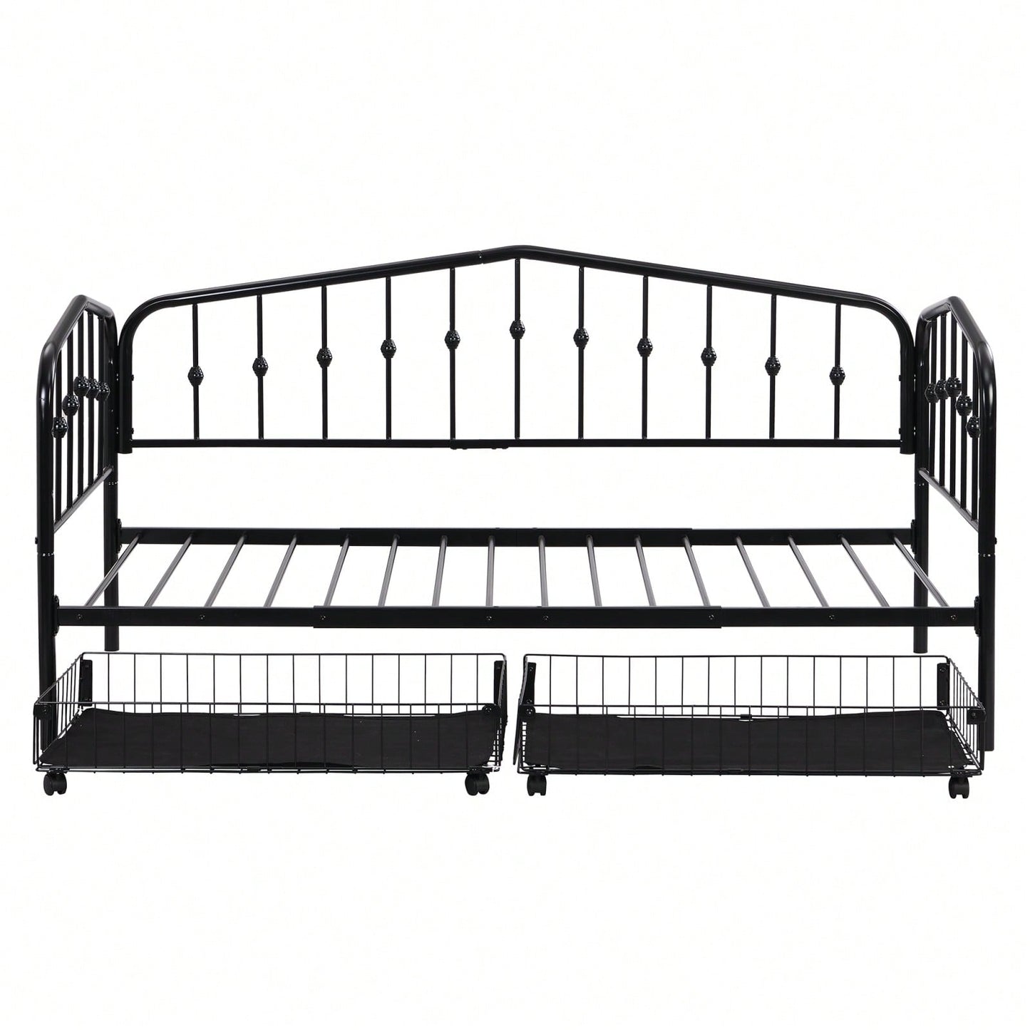 Twin Size Daybed Frame With 2 Storage Drawers, Space-Saving Metal Bed Frame With Slat Support, No Box Spring Needed, Easy Assembly, Black