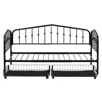 Twin Size Daybed Frame With 2 Storage Drawers, Space-Saving Metal Bed Frame With Slat Support, No Box Spring Needed, Easy Assembly, Black