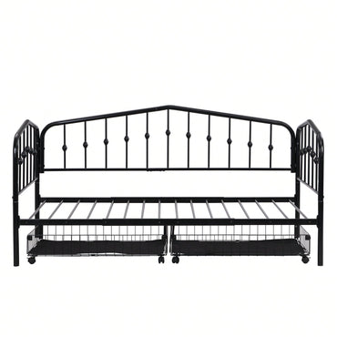 Twin Size Daybed Frame With 2 Storage Drawers, Space-Saving Metal Bed Frame With Slat Support, No Box Spring Needed, Easy Assembly, Black