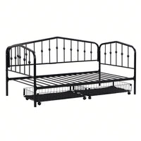 Twin Size Daybed Frame With 2 Storage Drawers, Space-Saving Metal Bed Frame With Slat Support, No Box Spring Needed, Easy Assembly, Black