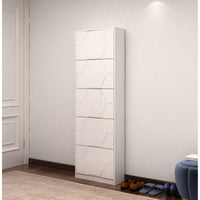 5-Tier Shoe Storage Cabinet With Carved Panels - Narrow Shoe Organizer For Entryway, Closet, Hallway - Holds 15 Pairs