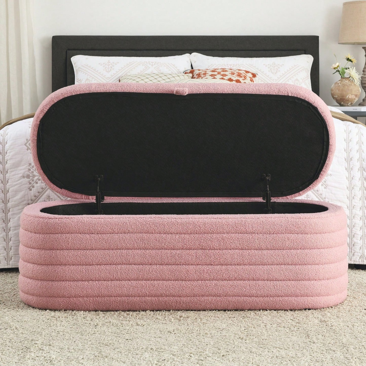 Upholstered Fabric Storage Bench End Of Bed Stool With Safety Hinge For Bedroom, Living Room, Entryway