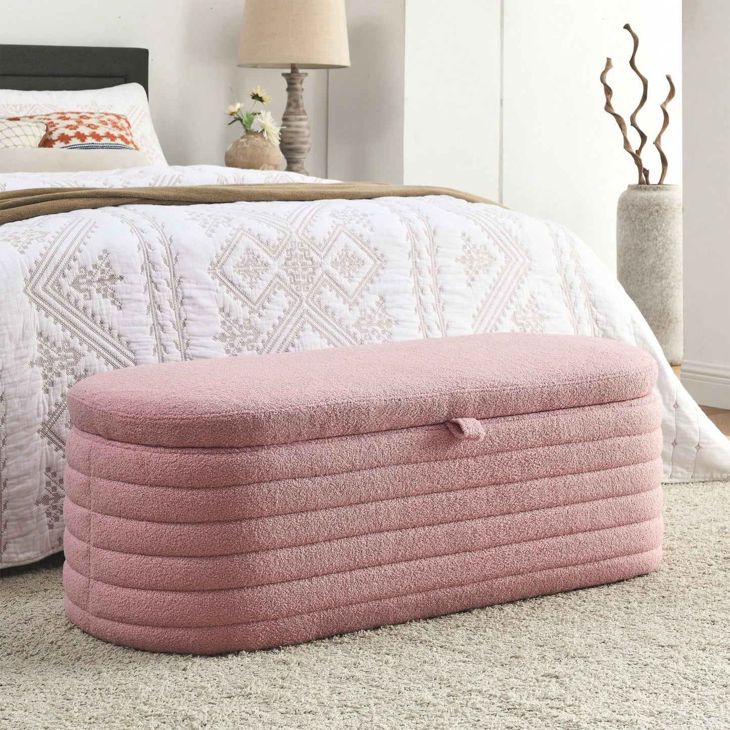 Upholstered Fabric Storage Bench End Of Bed Stool With Safety Hinge For Bedroom, Living Room, Entryway