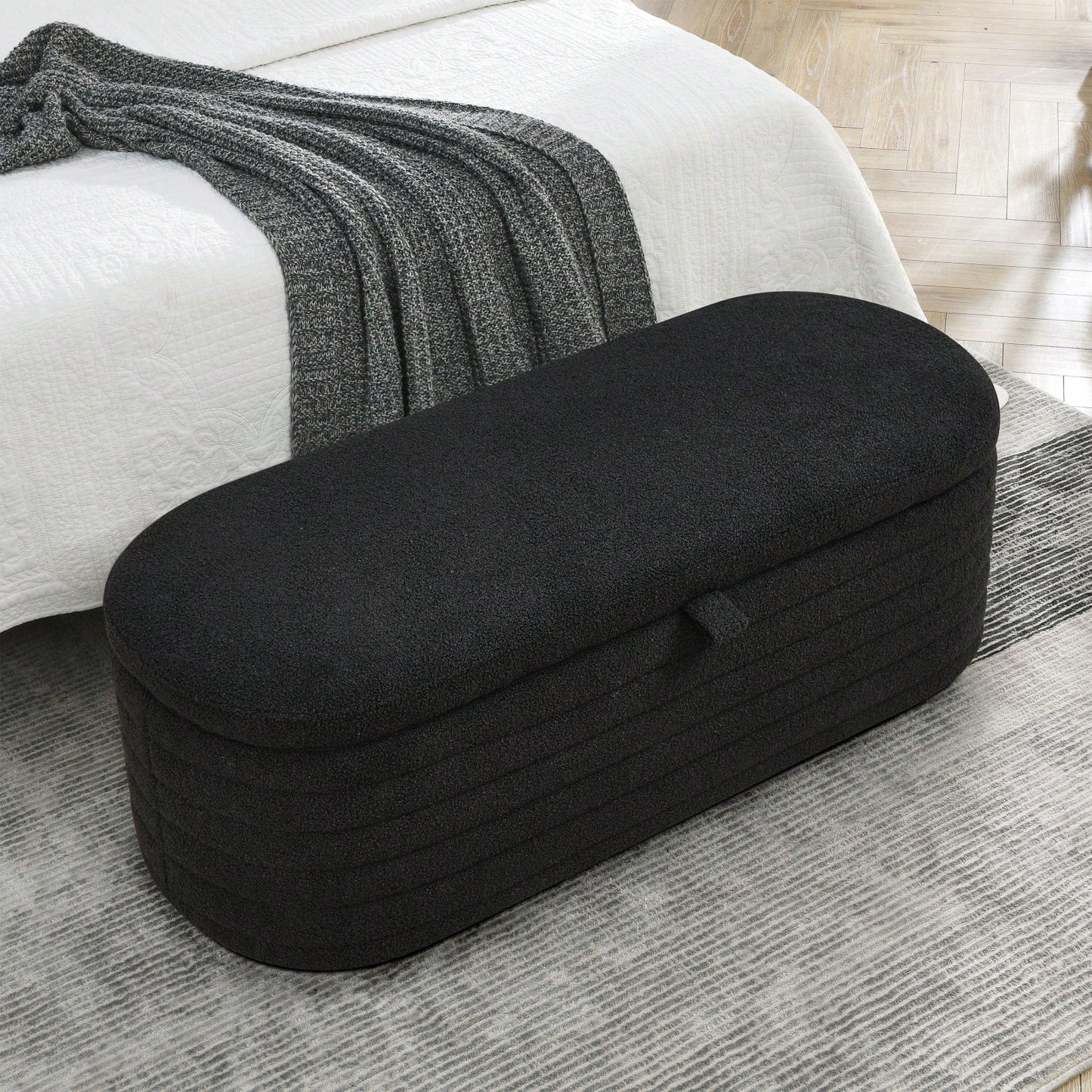 Upholstered Fabric Storage Bench End Of Bed Stool With Safety Hinge For Bedroom, Living Room, Entryway