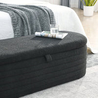 Upholstered Fabric Storage Bench End Of Bed Stool With Safety Hinge For Bedroom, Living Room, Entryway