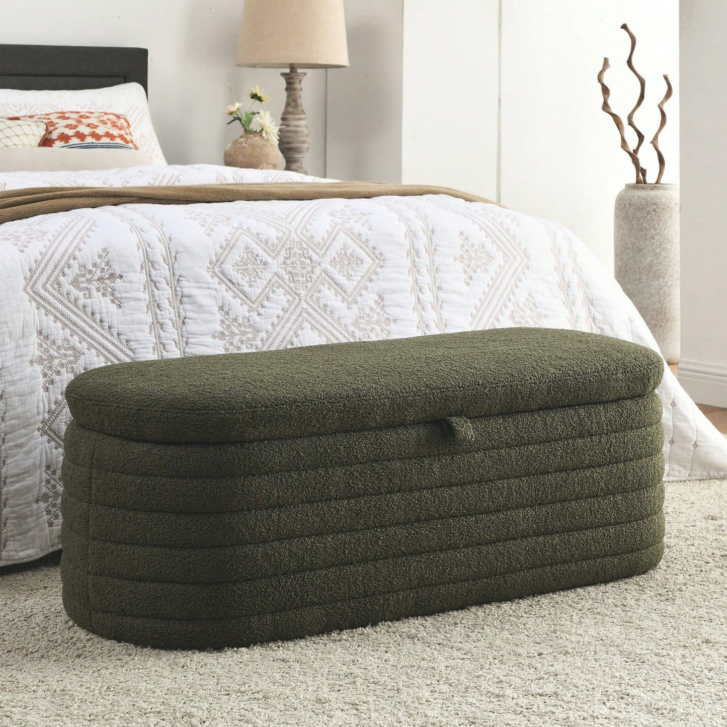 Upholstered Fabric Storage Bench End Of Bed Stool With Safety Hinge For Bedroom, Living Room, Entryway