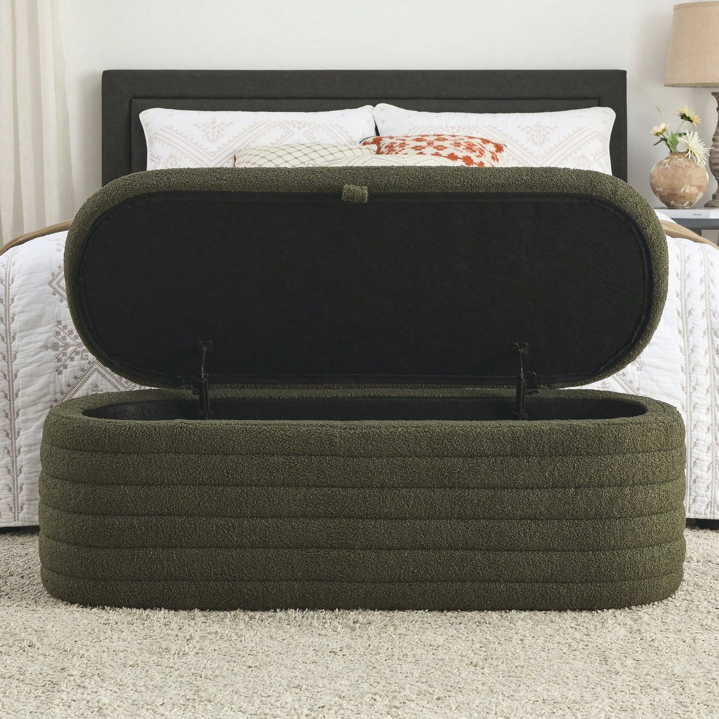 Upholstered Fabric Storage Bench End Of Bed Stool With Safety Hinge For Bedroom, Living Room, Entryway