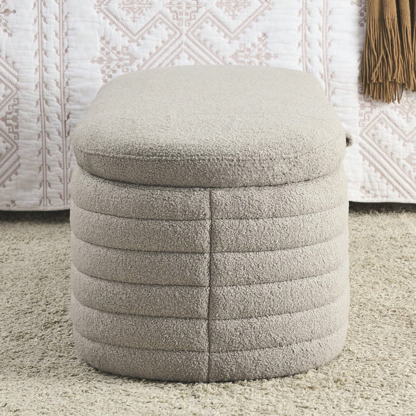 Upholstered Fabric Storage Bench End Of Bed Stool With Safety Hinge For Bedroom, Living Room, Entryway