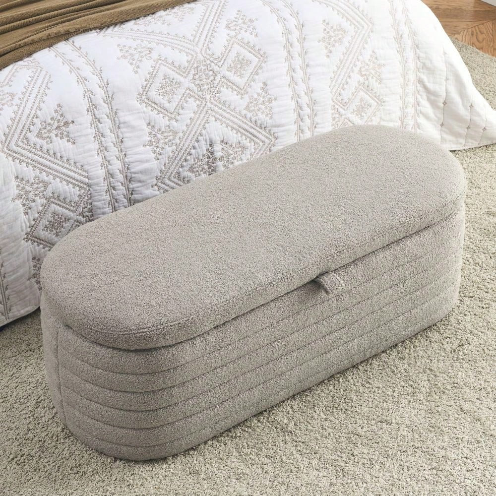 Upholstered Fabric Storage Bench End Of Bed Stool With Safety Hinge For Bedroom, Living Room, Entryway