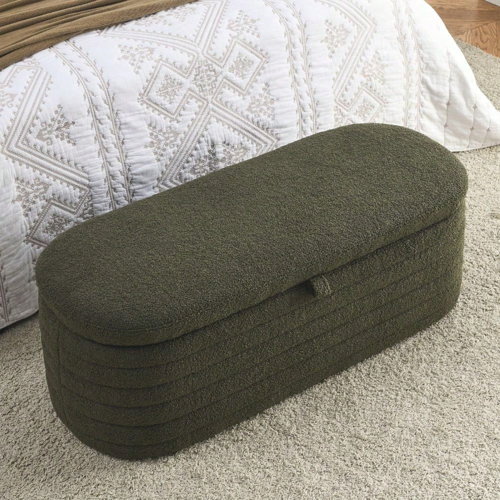 Upholstered Fabric Storage Bench End Of Bed Stool With Safety Hinge For Bedroom, Living Room, Entryway