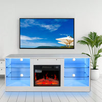 Electric Fireplace TV Stand for 62 Inch TVs with 18 Inch Heater LED Lights Adjustable Shelves Storage Cabinets