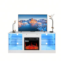 Electric Fireplace TV Stand for 62 Inch TVs with 18 Inch Heater LED Lights Adjustable Shelves Storage Cabinets