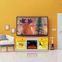 Electric Fireplace TV Stand for 62 Inch TVs with 18 Inch Heater LED Lights Adjustable Shelves Storage Cabinets