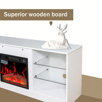 Electric Fireplace TV Stand for 62 Inch TVs with 18 Inch Heater LED Lights Adjustable Shelves Storage Cabinets