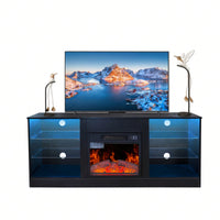 Electric Fireplace TV Stand for 62 Inch TVs with 18 Inch Heater LED Lights Adjustable Shelves Storage Cabinets