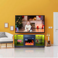 Electric Fireplace TV Stand for 62 Inch TVs with 18 Inch Heater LED Lights Adjustable Shelves Storage Cabinets