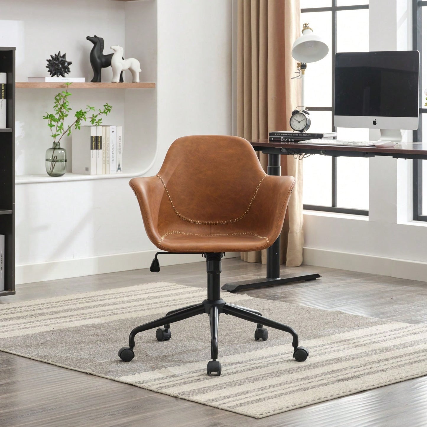 Ergonomic Mid-Century Modern Swivel Office Chair with Adjustable Height and Back Support for Home and Study