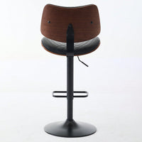 Adjustable Height Walnut Bentwood Bar Stools with Faux Leather Seat 360° Swivel Mid Century Modern Design for Kitchen Island and Dining Room