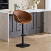 Modern Swivel Adjustable Height Bar Stools with Backrest PU Leather for Kitchen Island 17.7 Inch Large Base with Rubber Ring
