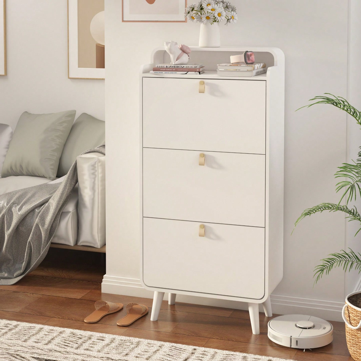 3 Drawers Shoe Cabinet, Shoe Storage Cabinet For Entryway,Outdoor,White Finish