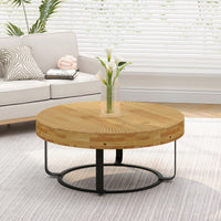 Modern Round Coffee Table Wooden Carving Pattern Coffee Table With Metal Legs For Living Room Reception Room Office