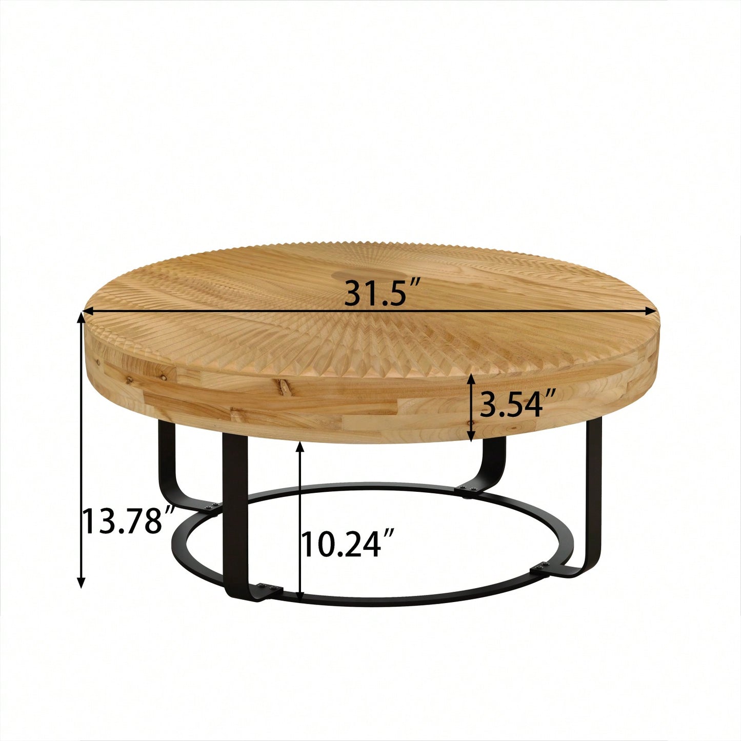 Modern Round Coffee Table Wooden Carving Pattern Coffee Table With Metal Legs For Living Room Reception Room Office