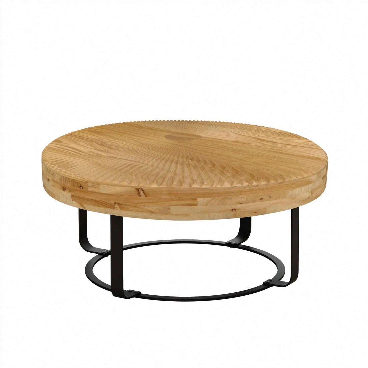 Modern Round Coffee Table Wooden Carving Pattern Coffee Table With Metal Legs For Living Room Reception Room Office