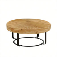 Modern Round Coffee Table Wooden Carving Pattern Coffee Table With Metal Legs For Living Room Reception Room Office
