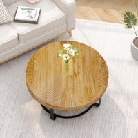 Modern Round Coffee Table Wooden Carving Pattern Coffee Table With Metal Legs For Living Room Reception Room Office