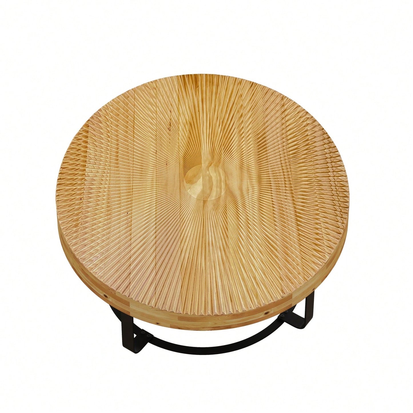 Modern Round Coffee Table Wooden Carving Pattern Coffee Table With Metal Legs For Living Room Reception Room Office
