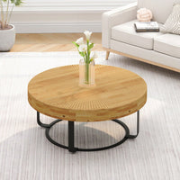 Modern Round Coffee Table Wooden Carving Pattern Coffee Table With Metal Legs For Living Room Reception Room Office