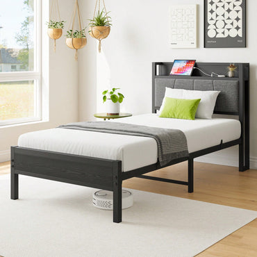 Twin Size Bed Frame With Storage Headboard And Charging Station