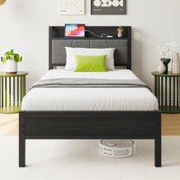 Twin Size Bed Frame With Storage Headboard And Charging Station